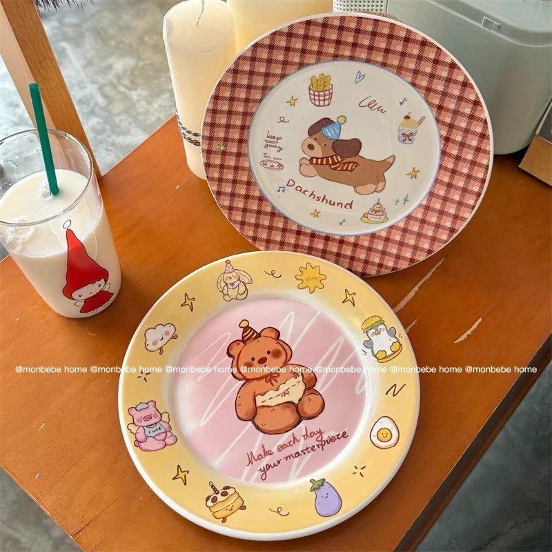 จานขนม จานเซรามิก หมีกับลูกสุนัขน่ารัก พร้อมส่ง