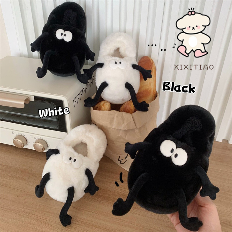 Xixitiao รองเท้าแตะ พื้นนิ่ม ผ้าฝ้าย  แต่งขนเฟอร์ ให้ความอบอุ่น สไตล์เกาหลี เหมาะกับฤดูหนาว สําหรับผู้ชาย และผู้หญิง