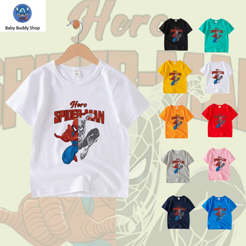 เสื้อยืดเด็ก SPIDER-MAN เสื้อเชิ้ตแขนสั้นผ้าฝ้าย 100% สําหรับเด็กชาย 10 สี NE062