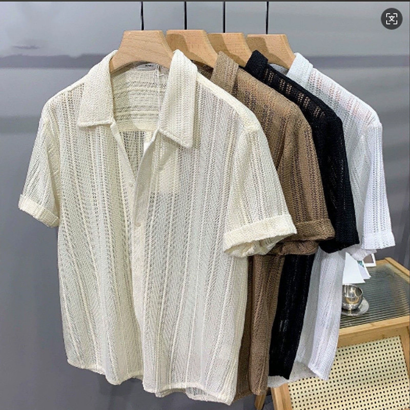 Eershenshi กลวงตาข่ายแขนสั้นถักเสื้อผู้ชายฤดูร้อนบางแฟชั่นหล่อสีขาว เสื้อโปโลชายและหญิงคู่หลวมเสื้อขนาดใหญ่ท็อปส์สําหรับผู้ชาย