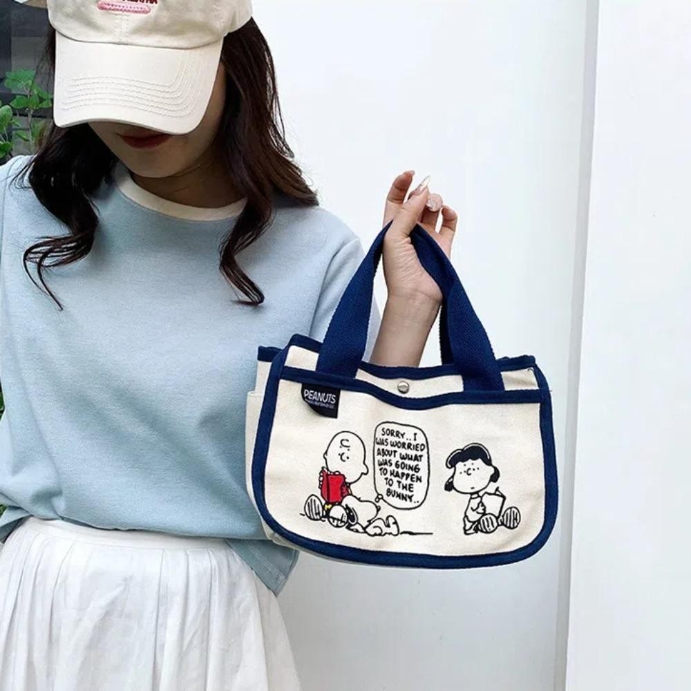 Uumir Snoopy Tote Bag,การ์ตูนพิมพ์ถุงอาหารกลางวันความจุสูง,น่ารักผ้าใบมัลติฟังก์ชั่กระเป๋าถือการ์ตูน