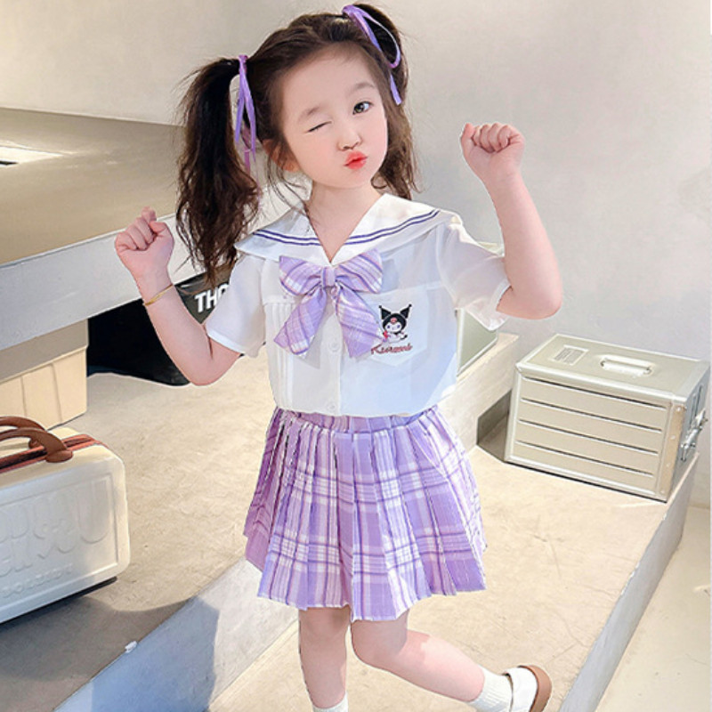 สาวกระโปรงจีบชุด คุโรมิ เด็กการ์ตูนแขนสั้น เจเค กระโปรงลายสก๊อตฤดูร้อนใหม่แฟชั่นวิทยาลัยสไตล์ 2 ชิ้น - รูปที่ 2