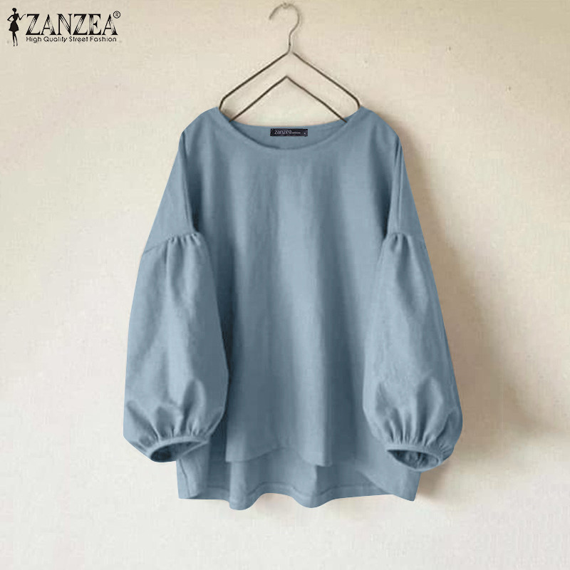 Zanzea ผู้หญิงเกาหลีลําลองคอกลมแขนโคมไฟเก้าแขนเสื้อด้านบน — صورة 7