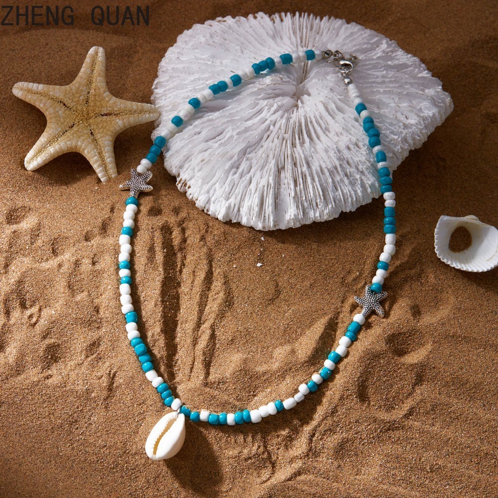 Handmade Sea Star Sea Turtle Shell สร้อยคอสีสันสังข์ปลาดาวลูกปัดสร้อยคอ Pearl Choker Fo ผู้หญิงชายหาดเครื่องประดับแฟชั่นวันหยุดของขวัญ Bohemian - รูปที่ 3