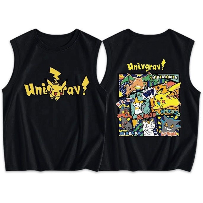 NEW เสื้อแขนกุด ลายปิกาจู สกรีนลายหน้าหลัง OP-1053