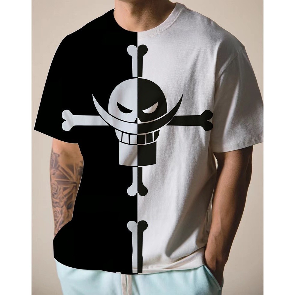 เสื้อยืดคอกลมแฟชั่นฤดูร้อน อะนิเมะ One Piece-WhiteBeard Pirates Logo 3D พิมพ์เสื้อแขนสั้นสําหรับเด็ก Harajuku