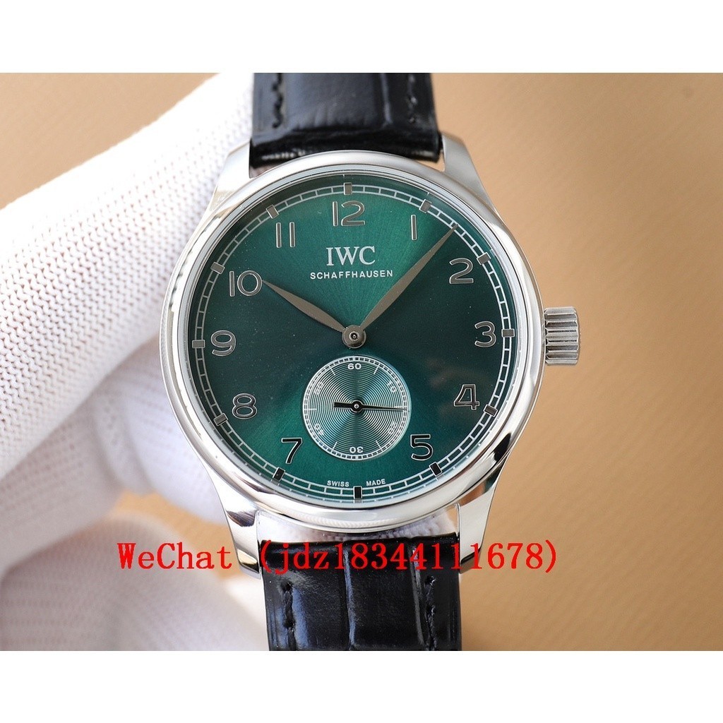 Iwc คลาสสิกสองและครึ่งมือการออกแบบ 40*13 มม.คริสตัลไพลินนําเข้าสายรัดหนังลูกวัวนาฬิกากลไกผู้ชายแฟชั่