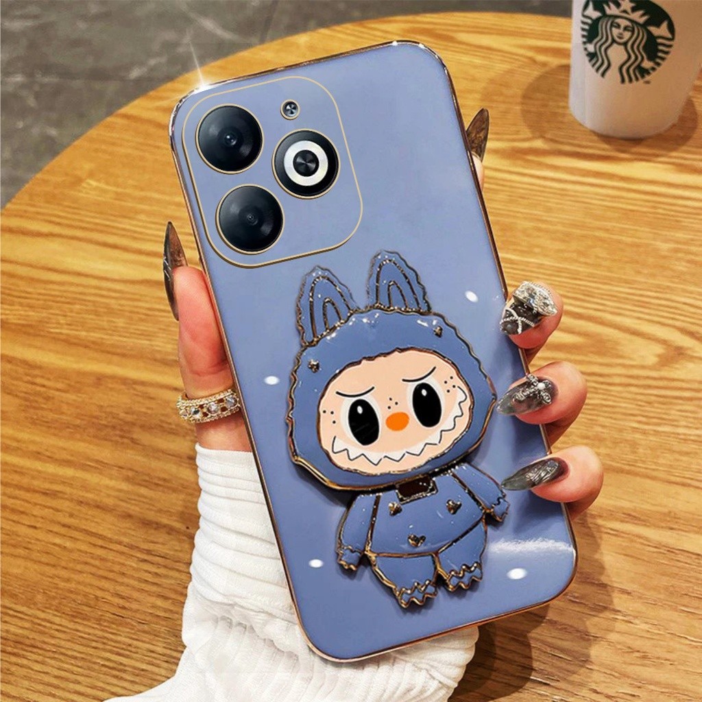 Soft Case Itel P55 Nfc P65 S23 S23+ A70 A50 RS4 Casing Labubu Plating Premium Mirror Glass Holder