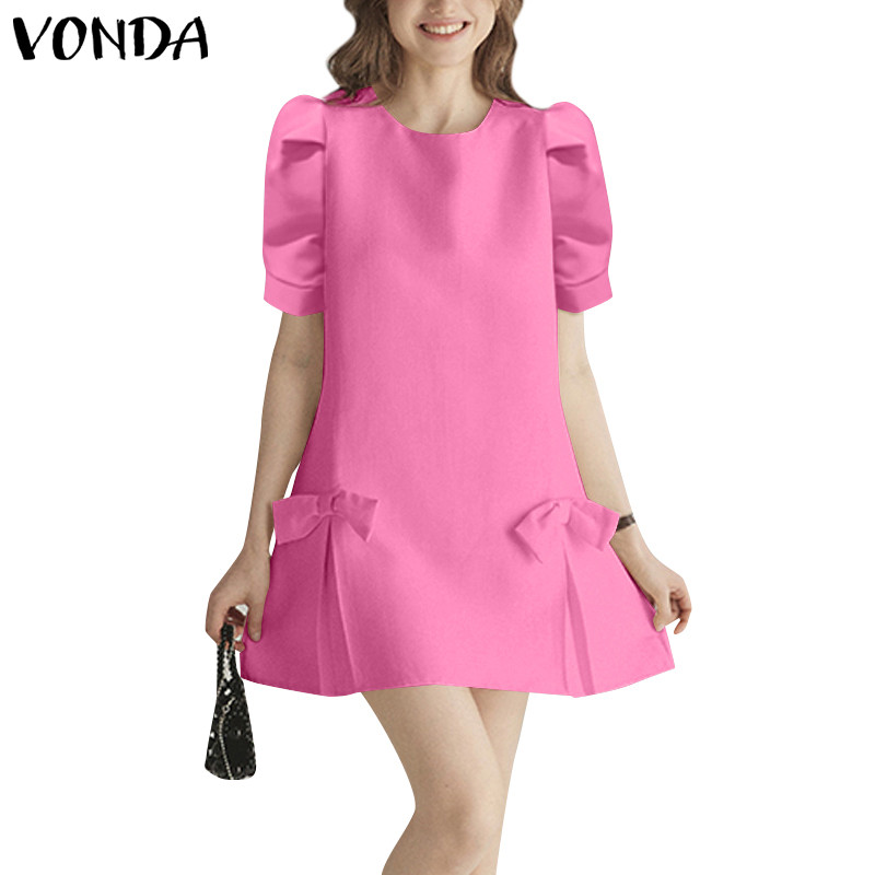 Vonda ชุดเดรสมินิแขนพัฟสไตล์เกาหลีสําหรับผู้หญิง