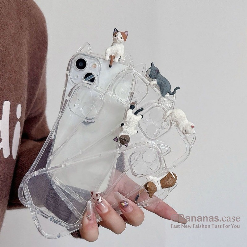 Iphone 16 15 14 13 12 11 Pro Max X Xr Xs Maxเคสโทรศัพท์Ins 3D DIYน่ารักมินิแมวหูแมวSoftปกหลังหนัง