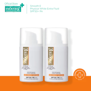 [แพ็ค 2] Smooth E Physical White Extra Fluid SPF50+ PA ครีมกันแดดเนื้อ Fluid สำหรับผิวมัน เป็นสิว ปกป้อง 8ชม.20G. สมูทอี