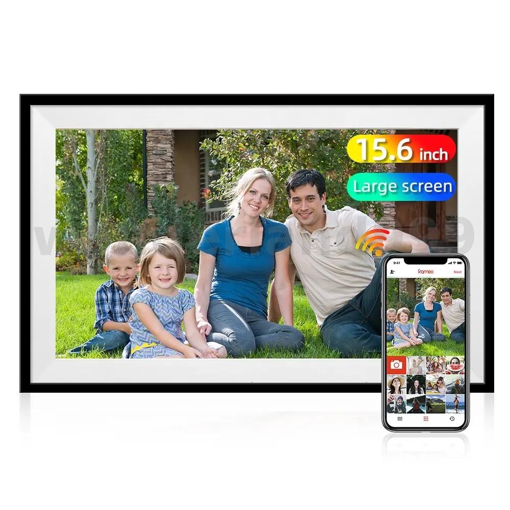 Frameo 15.6 นิ้ว HD หน้าจอสัมผัสกรอบรูป 1920x1080P จอแสดงผล IPS 32GB หน่วยความจําหมุนอัตโนมัติ Portrait ภูมิทัศน์