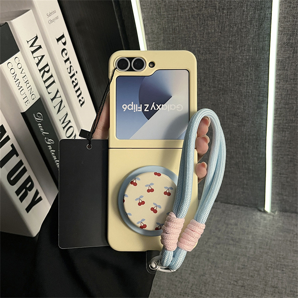 SAMSUNG น่ารักสีเหลืองสดเคสโทรศัพท์เชอร์รี่แม่เหล็กสําหรับSamsung Galaxy Z Flip 7 FE Z Flip6 Flip7 ZFlip 5 Zflip6 Zflip5 กันกระแทกปกหลัง ราคา ถูกที่สุด ดีลบีเคเค แกลเลอรีภาพที่ 3