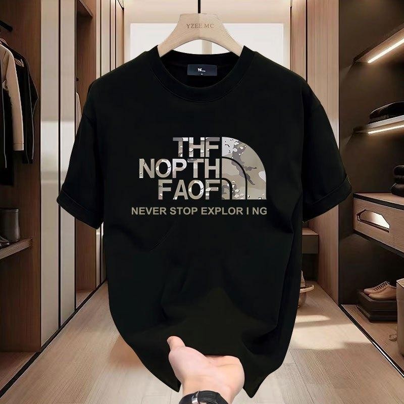 💥พร้อมส่ง! ไวน์แดง เสื้อ oversize เสื้อผู้ชาย THF NOPTH FAOF ผาคอตตอน 100% เสื้อยืดผู้ชาย เสื้อสตรีท