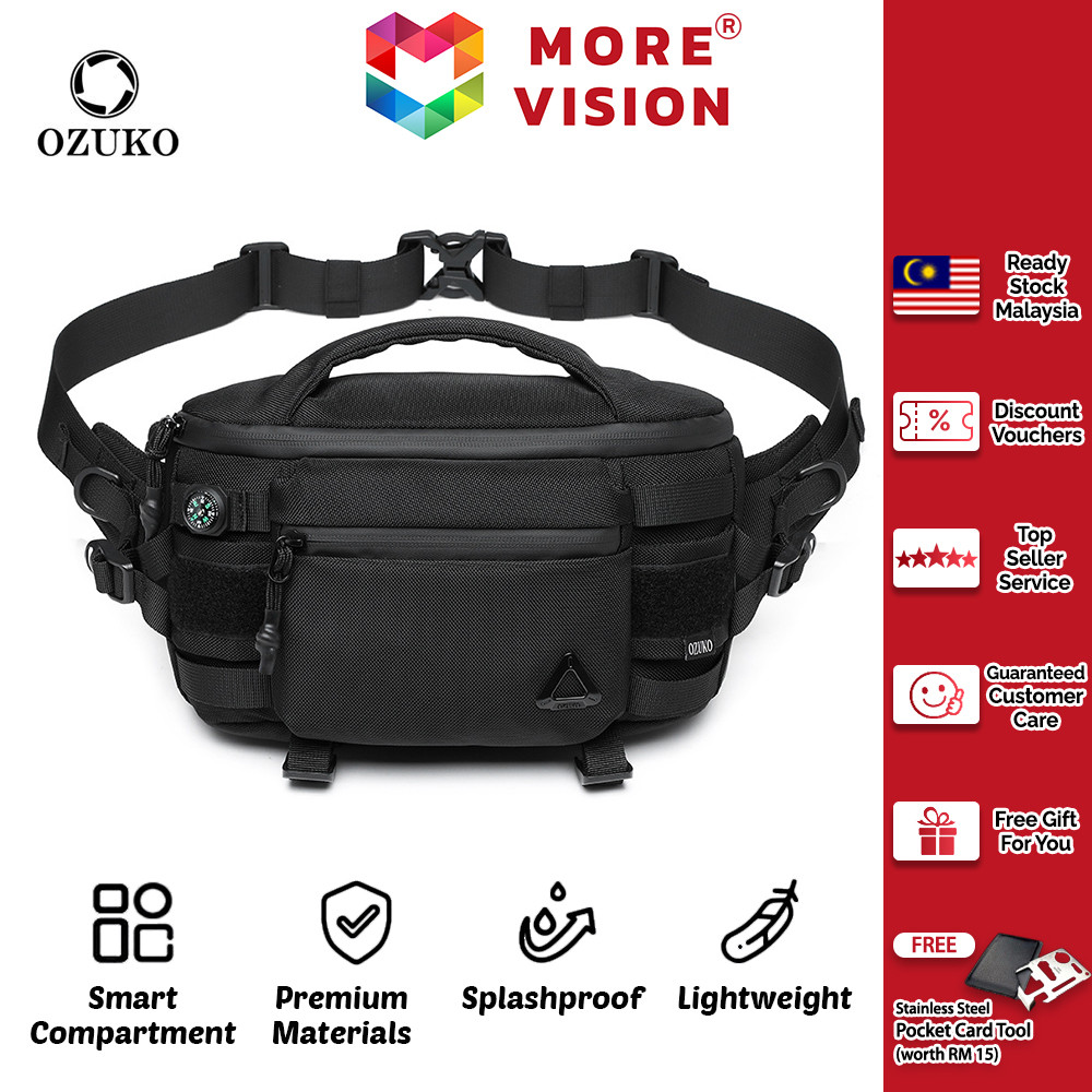 OZUKO Tactical Waist Bag Outdoor Crossbody Sling Bag Multi-Functional Pack Splashproof EDC Hiking Ca