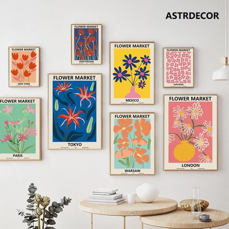 โปสเตอร์ภาพวาดผ้าใบ ลายดอกไม้ สไตล์นอร์ดิก มินิมอล วินเทจ สําหรับตกแต่งผนัง ห้องนั่งเล่น