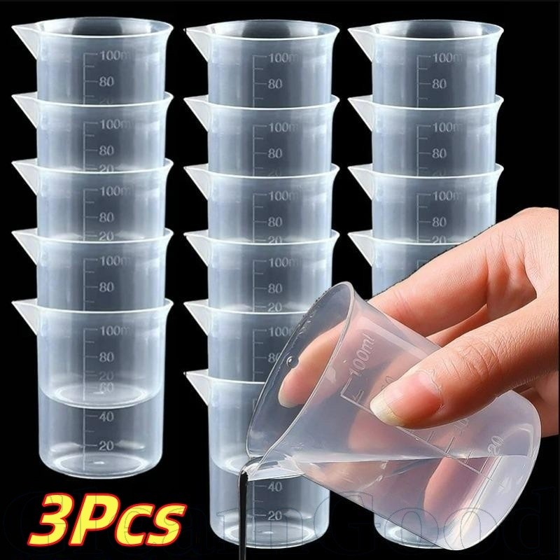 ถ้วยตวงพลาสติกขนาด 100 มล. 3 ชิ้นพร้อมเครื่องหมายจบการศึกษา, Lab & Kitchen Beaker สําหรับการอบ, บาร์เทนเดอร์, ร้านชานม, การออกแบบที่ทนทานโปร่งใส
