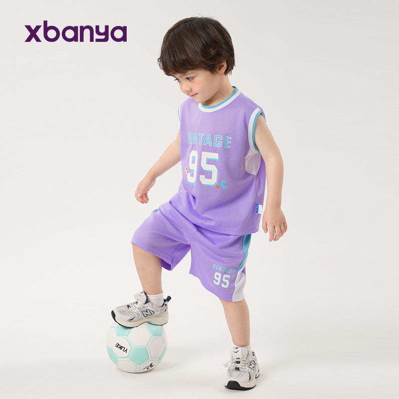 [90-140] ชุดกีฬาแห้งเร็วสําหรับเด็กผู้ชายเสื้อผ้าเด็ก Ball Jersey เสื้อผ้าบางฤดูร้อน U15535