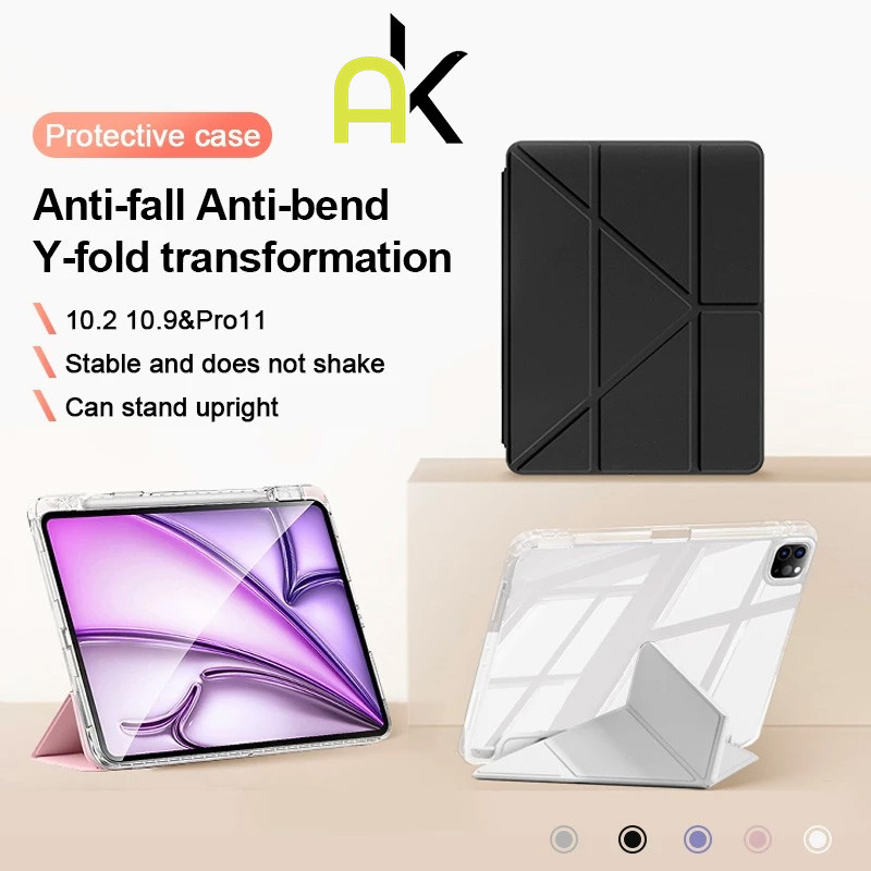 For เคสไอแพดAir5 Air4 Gen9 Gen8 Gen5 Pro11 Pro12.9 Y-shaped เคสสำหรับไอแพดCrystal Glass Case for เคส Ipad Gen10 Air 6