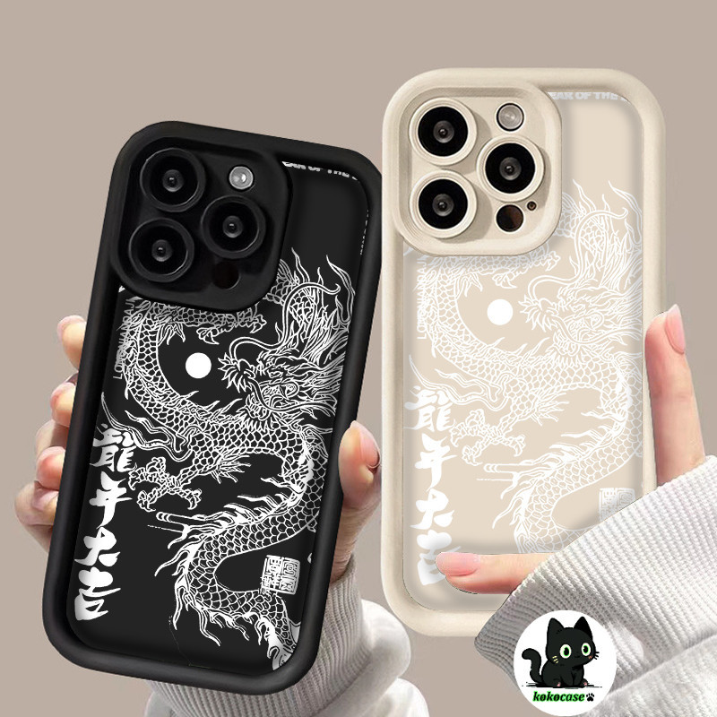 🚀ส่งจากไทย🚀 เข้ากันได้ เคสไอโฟน 11 13 15 14 12 Pro Max 15 14 6 7 8Plus X XR XS MAX พรปีมังกร TPU เลนส์ป้องกันกรณีนุ่ม