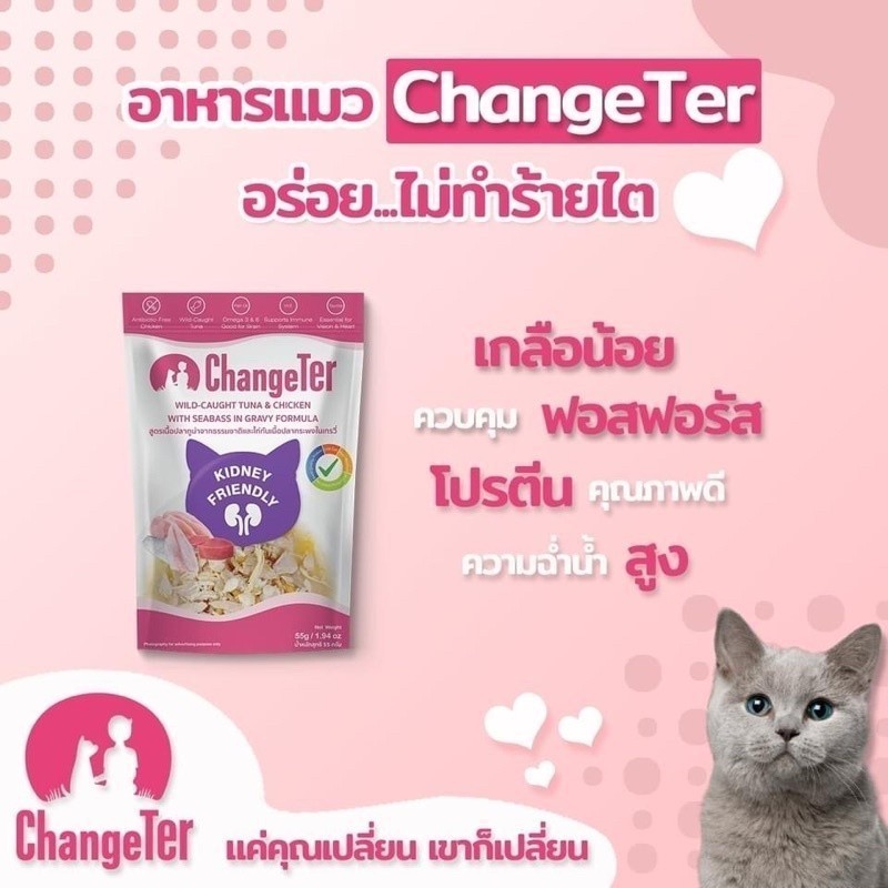 Changeter อาหารเปียกแมว [12 ซอง] ไม่เค็ม อร่อย เพื่อสุขภาพ ขนาด 55 กรัม
