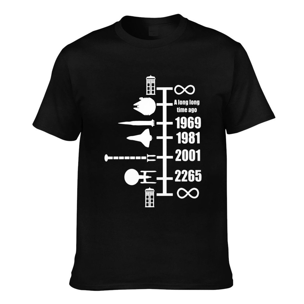 Spaceship Timeline แรงบันดาลใจโดย Doctor Who Star Wars Star Trek Mens Casual เสื้อยืด