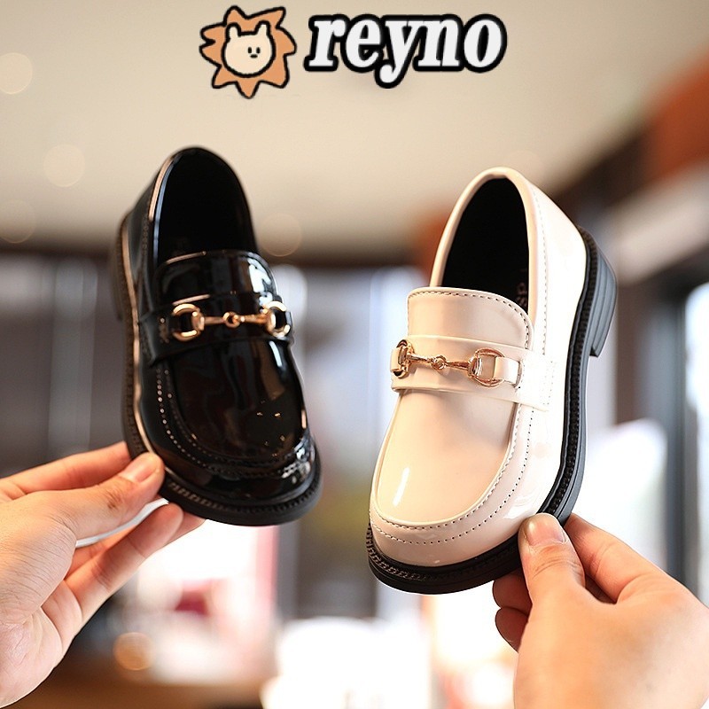 Reyno รองเท้าหนังลําลอง ส้นเตี้ย หัวกลม สีพื้น แฟชั่นเจ้าหญิง สไตล์อังกฤษ สําหรับนักเรียนหญิง