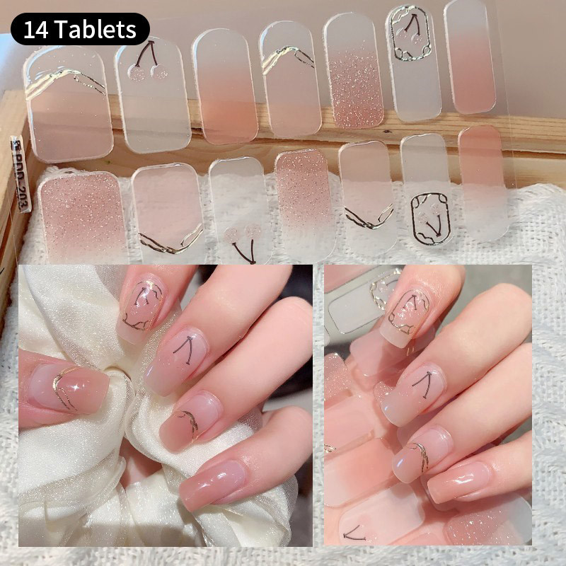 สติกเกอร์กลิตเตอร์ สีชมพู มีกาวในตัว สําหรับตกแต่งเล็บ 14 ชิ้น
