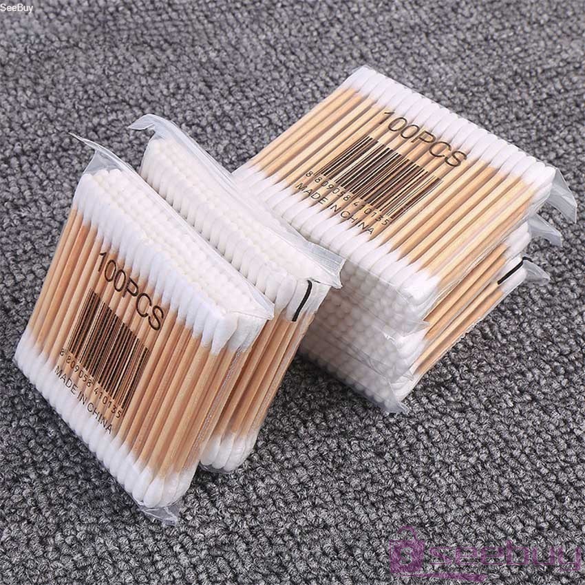 SUY สำลีก้านด้ามไม้  หัวคู่คัตเติ้ลบัต สำลีแบบไม้  1 แพ็ค บรรจุ 80 ก้าน Cotton Swab