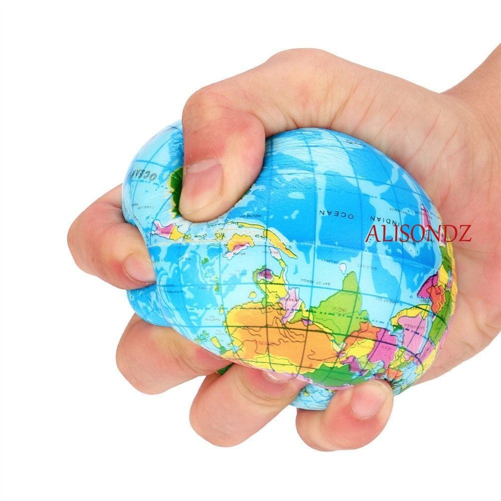 Alisondz แผนที่โลก โฟมบอลข้อมือ ออกกําลังกาย บรรเทาโลก โมเดลลูกโลก แปลกใหม่ ปิดปาก ของเล่น ดาวเคราะห์ โลก บอลบีบ ของเล่น โฟม บอลยาง