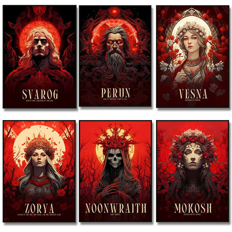 สลาฟ Gods Mythology Art โปสเตอร์ Perun Zorya Svarog ภาพวาดผ้าใบพิมพ์ภาพสําหรับห้องนั่งเล่นตกแต่งบ้าน
