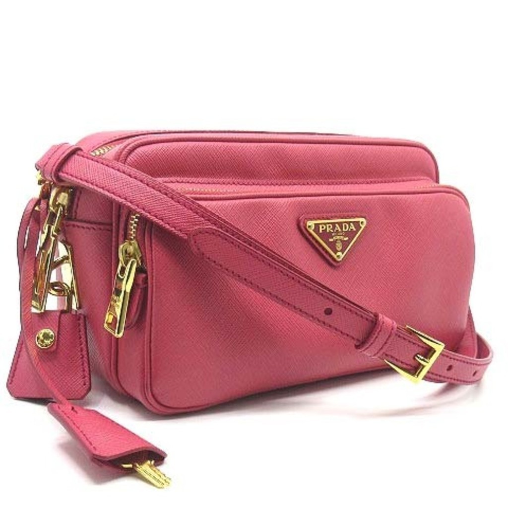 Prada Saffiano Shoulder Bag Diagonal Triangle Logo BT1010 Pink Direct from Japan Secondhand