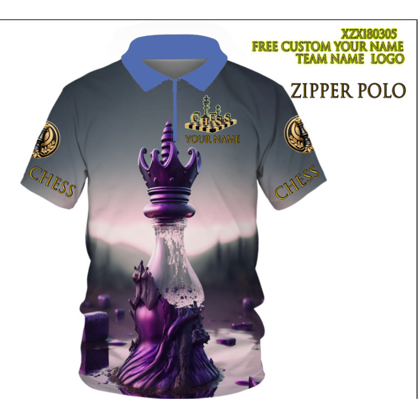 3EJP 2024 โปโลซิป 3D ดีไซน์ใหม่สําหรับไลฟ์สไตล์หมากรุกสากล ปรับแต่งฟรีของเสื้อโปโล Chess&chess king 