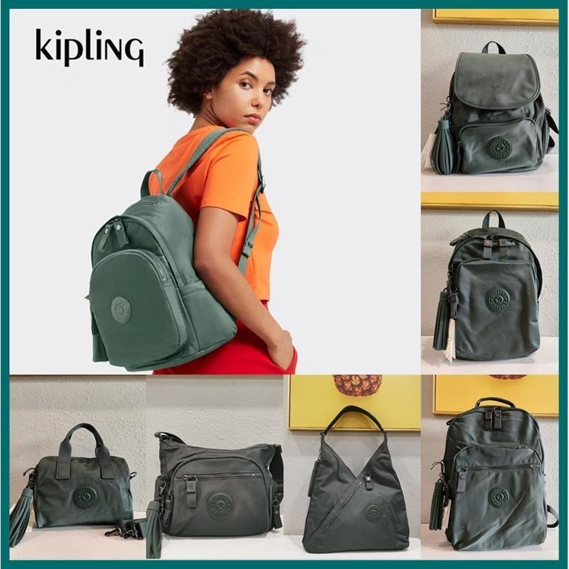 Kipling กระเป๋าเป้สะพายหลัง กระเป๋าเดินทาง ไนล่อน กันน้ํา ประดับพู่ สีเขียว แฟชั่นสําหรับผู้หญิง 8888