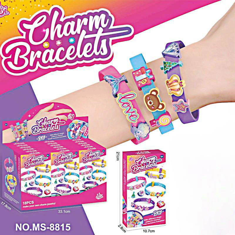 ชุด 4 DIY Charm สร้อยข้อมือลูกปัดและบล็อก Handmade สร้อยข้อมือสายรัดข้อมือปรับได้หัตถกรรมสำหรับเด็ก