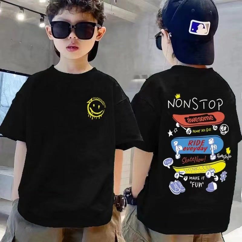 เสื้อยืดแขนสั้น สีพื้น สไตล์เกาหลี แฟชั่นฤดูร้อน สําหรับเด็กผู้ชาย 2024