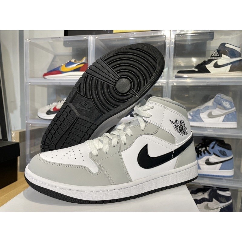 Nike Air Jordan 1 Mid Light Smoke Grey Smoke Grey Mid-Top รองเท ้ าผ ้ าใบ BQ6472-015