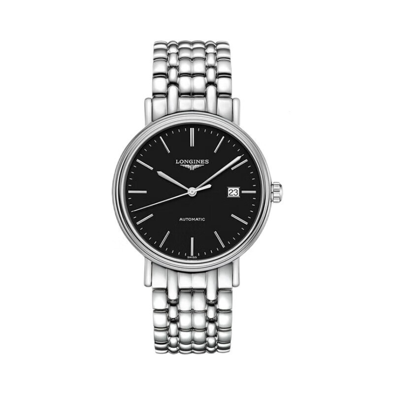 Longines LONGINES Swiss Watch Fashion Series Mechanical Belt Men 's Watch L49214522 เครื ่ องจักรสายสแตนเลสเคลือบสีดํา 40.0 มม
