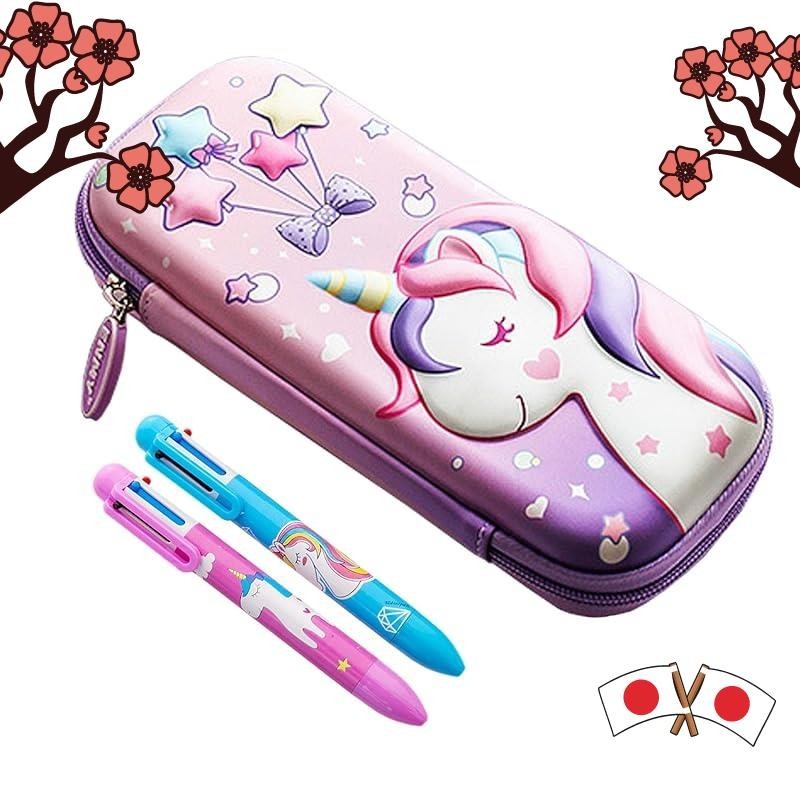 [From JAPAN]buzzmahito Cute Unicorn Pen Case with 2 Pens Set, Pencil Case for Girls, Multi-functional Stationery Case, Large Capacity Pencil Case