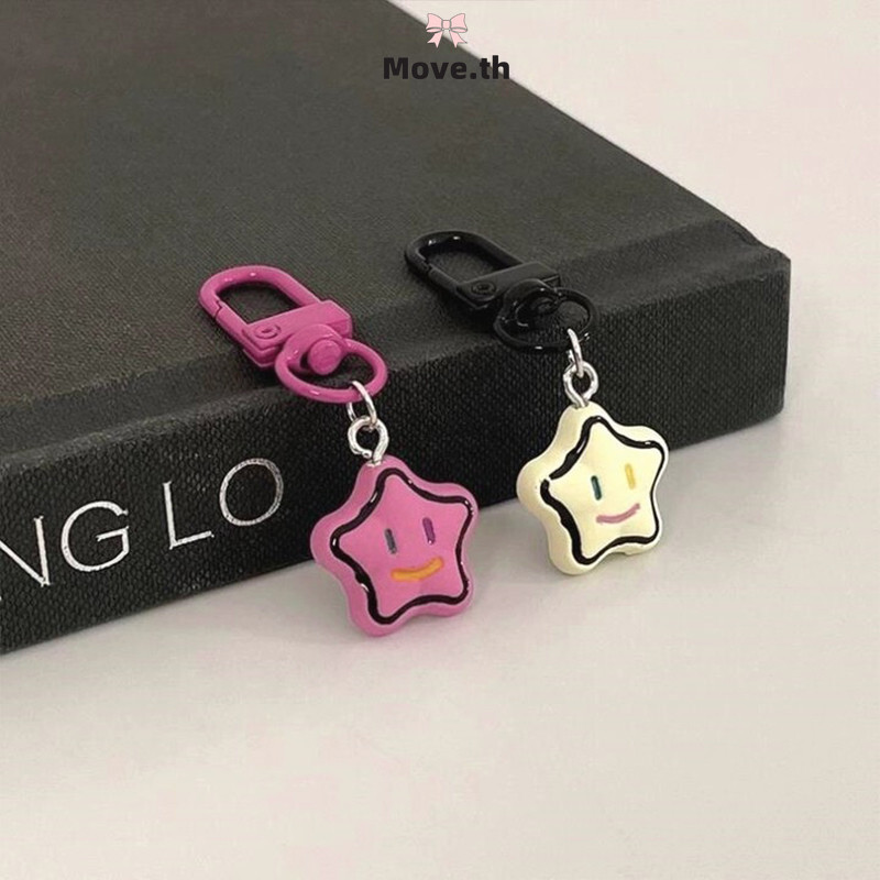 ส่งเร็ว หวานเย็นยิ้มใบหน้าดาว Keyfob ทรัมเป็ตน่ารักพวงกุญแจการ์ตูนสาวหัวใจจี้-Move