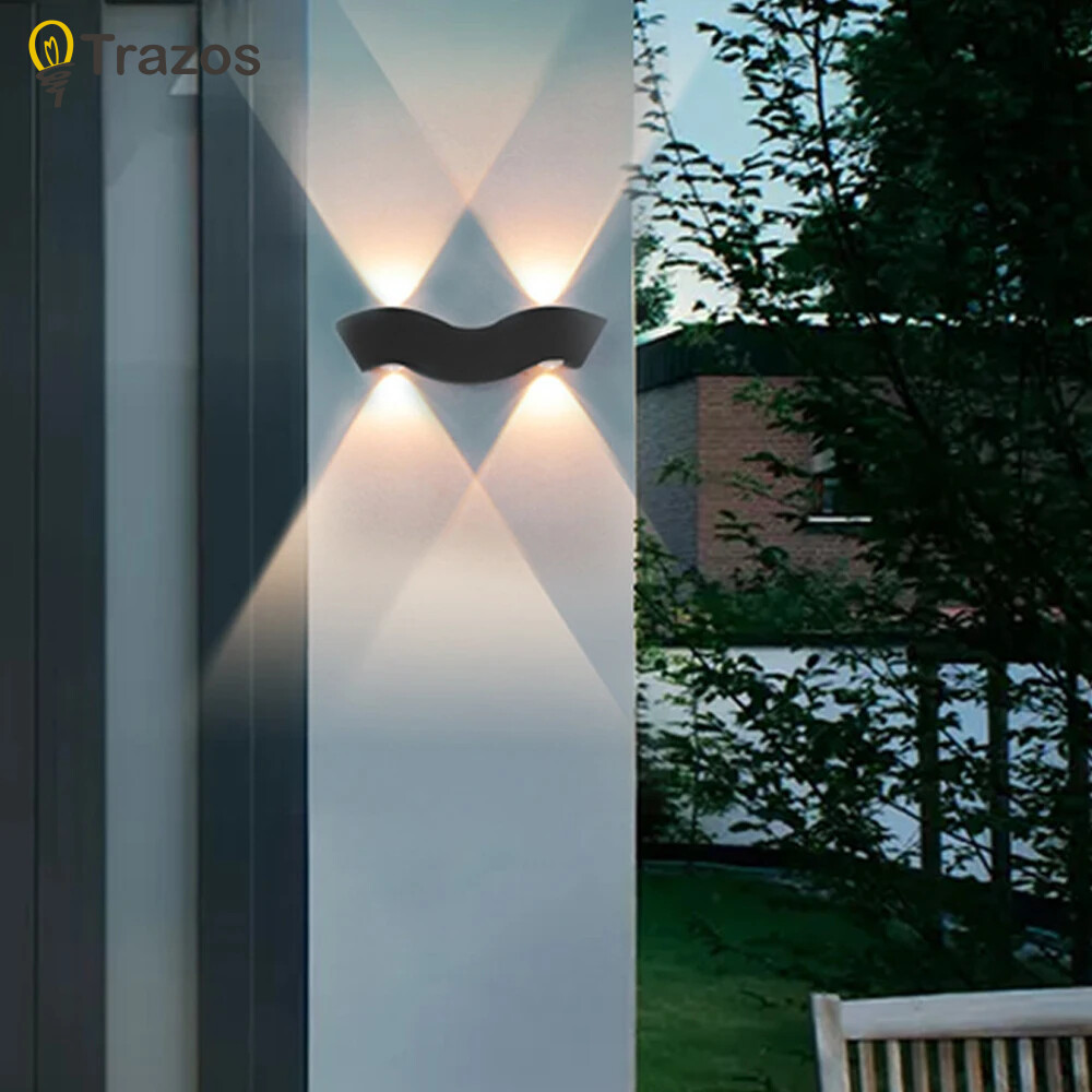 โคมไฟติดผนัง LED กันน้ํากลางแจ้ง IP65 Porch Garden Up Down โคมไฟติดผนังในร่มห้องนอนข้างเตียงโคมไฟตกแต่ง Wave โคมไฟอลูมิเนียม
