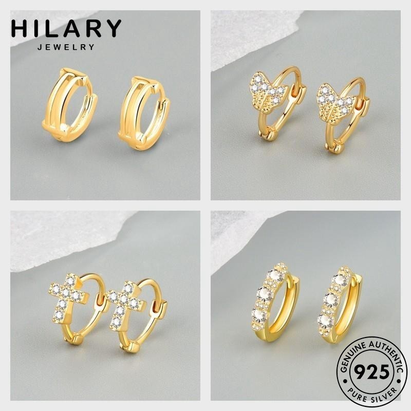 HILARY JEWELRY แฟชั่น แท้ ตุ้มหู เพชรทอง เงิน 925 ต่างหู ห่วง ผู้หญิง M124