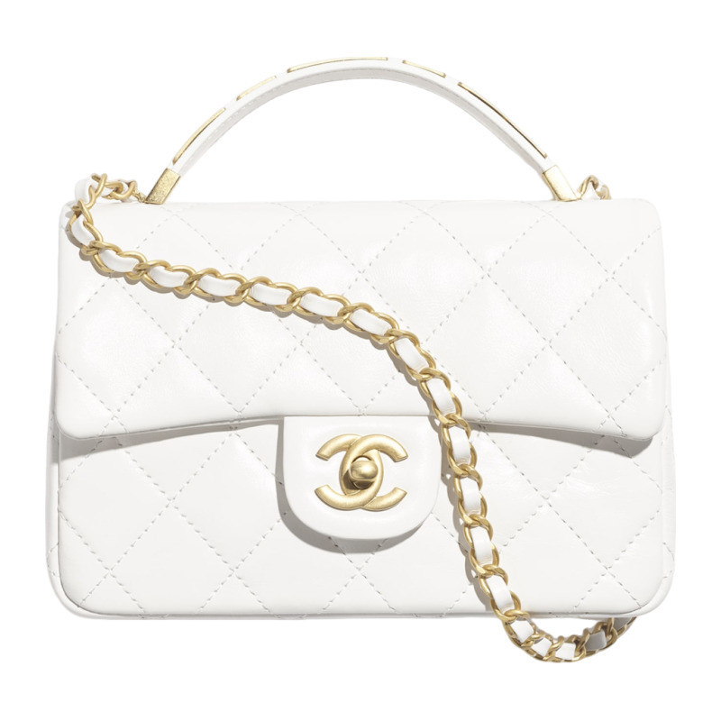 Chanel/Chanel women's bag piccola white lambskin flap logo buckle single shoulder crossbody