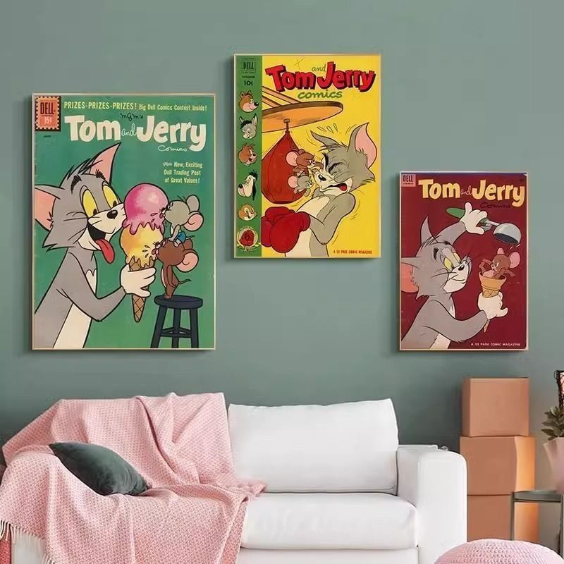30x40x0.9 ซม.Retro Nostalgic Tom และ Jerry ห้องเด็กตกแต่งแขวนภาพวาด Nordic ห้องนอนผนังโปสเตอร์ Wall Art วาดพื้นหลังแขวนภาพวาดเดสก์ท็อปภาพวาด