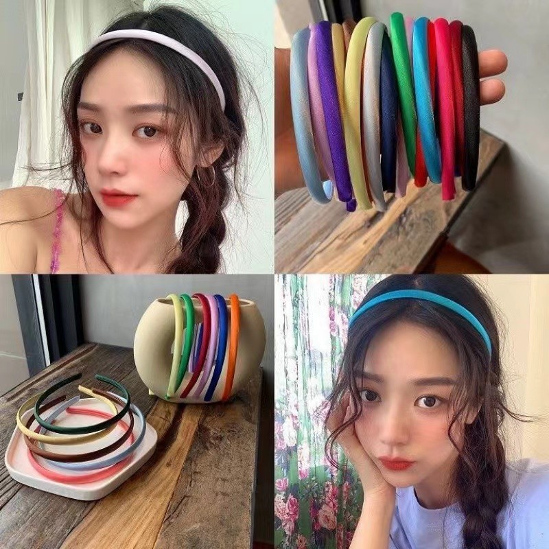 11 ซม. ที่คาดผมสีลูกกวาดเกาหลี DIY ที่คาดผมขอบบางสีชมพูสีดําสําหรับผู้หญิง