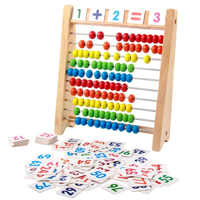 Wooden Abacus Educational Math Toy Children Rainbow Counting Beads Numbers Arithmetic Calculation Pu