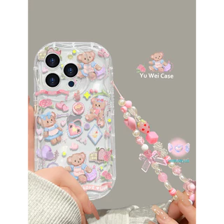 [จัดส่งในพื้นที่] เคสโทรศัพท์สีครีมดอกไม้เข้ากันได้กับiPhone X XR XSหมี 11 13 14 15 12 Pro MAX 7 8 14 15 PLUS 12 13 MINI