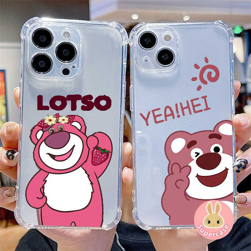 หมีน่ารักสําหรับvivo V40 Pro Lite Y36T Y18 Y18E Y28s Y28 Y37 Y38 Y03 4G 5Gเคสโทรศัพท์สี่มุมAnti-Fallเคสโทรศัพท์การ์ตูนLoteสตรอเบอร์รี่หมีปก