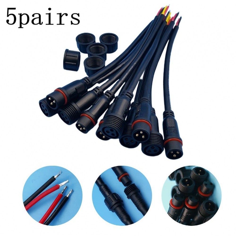 5 คู ่ LED Light Bar Connector ทนทานกันน ้ ําชายและหญิงสาย 2 Pin