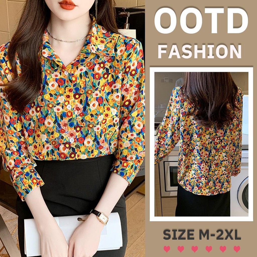 mimi&didi.เสื้อเชิ้ตแขนยาวพิมพ์ลายหรูหรา แฟชั่น เสื้อเชิ้ตผู้หญิง ลำลองทำงาน น้ำหนักเบา หลวม สำหรับผู้หญิง#W379